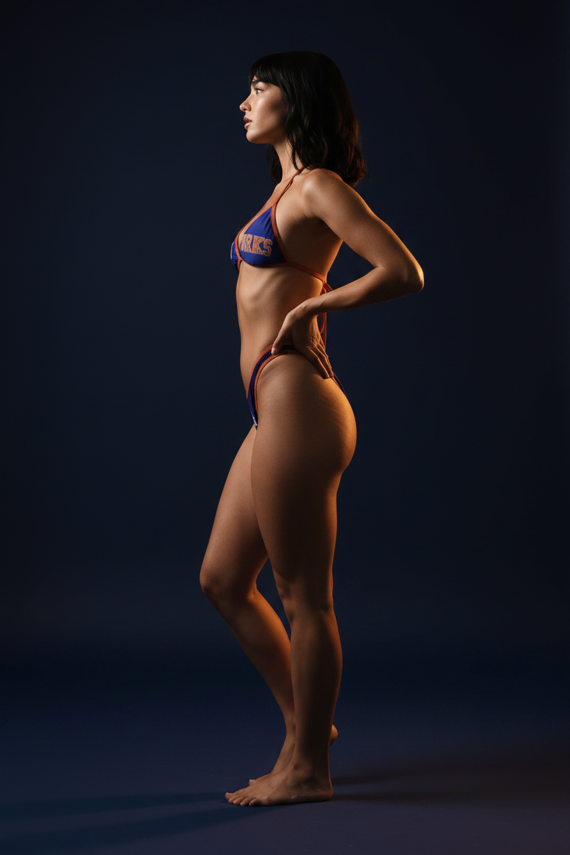 Side profile — navy/amber dramatic lighting